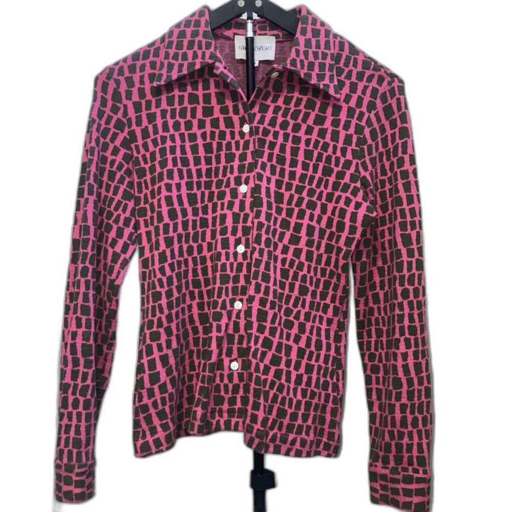 Nikki Chasin x Lars Corso Button Down Shirt Pink Red Astrid Small S